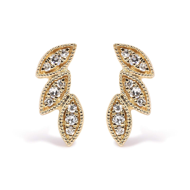 10K Yellow Gold 1/10 Cttw Diamond Triple Leaf Stud Earring (H-I Color, I1-I2 Clarity) 10K yellow gold ring with triple leaf diamond accent stones