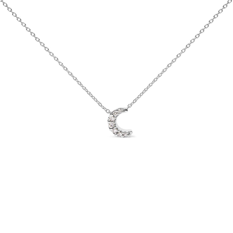 10K White Gold Diamond Accented Crescent Moon Shaped 18 10K white gold crescent moon necklace with diamond accent stones