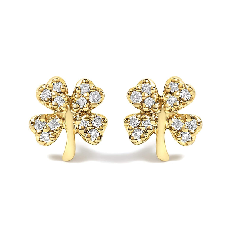 10K Yellow Gold Diamond Accent 4 Leaf Clover Stud Earrings 10K yellow gold clover ring with 4 round diamond accent stones