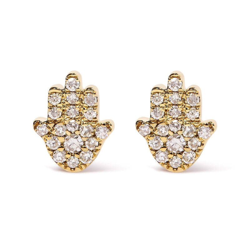 10K Yellow Gold Diamond Accented Hamsa Stud Earrings (H-I Color, I1-I2 Clarity) 10K yellow gold Hamsa ring with flush-set diamond accents