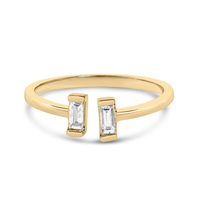 14K Yellow Gold Plated Sterling Silver 1/5 Cttw Baguette Diamond Open Band Ring 14K yellow gold ring with baguette diamond stones on an open band