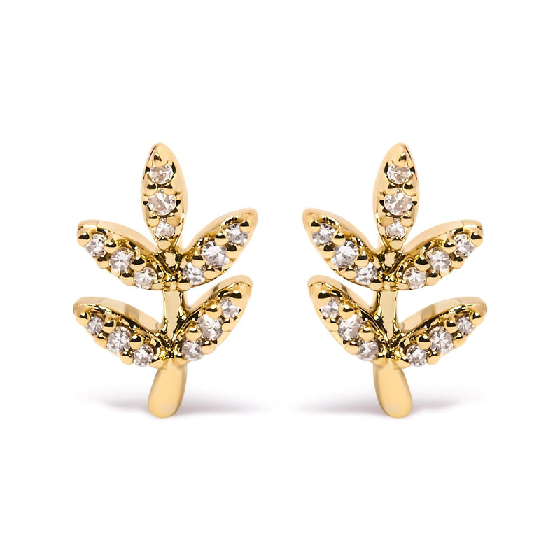 10K Yellow Gold 1/10 Cttw Diamond Accented Leaf and Branch Stud Earrings (H-I Color, I1-I2 Clarity) 10K yellow gold leaf and branch ring with accent diamond stones