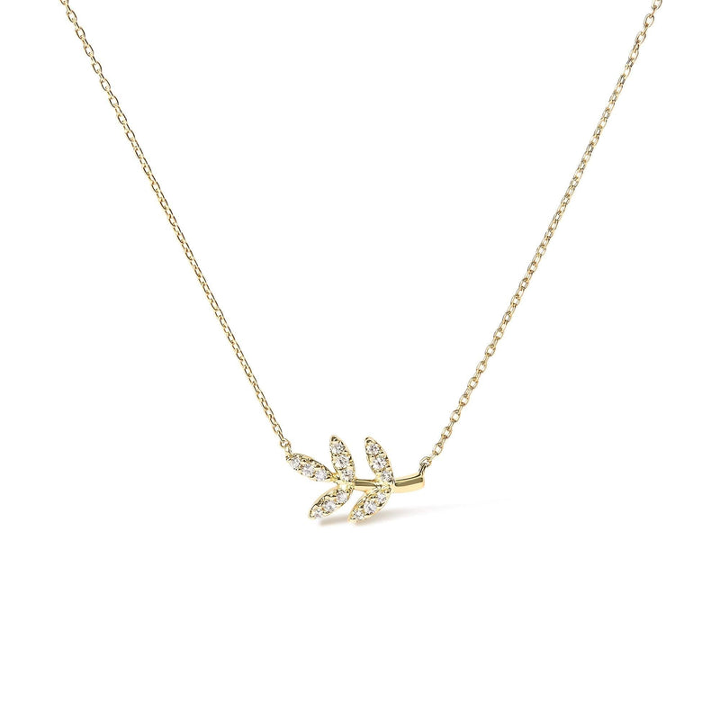 10K Yellow Gold 1/10 Cttw Diamond Leaf and Branch 18 10K yellow gold leaf and branch necklace with diamond accents on 18-inch chain