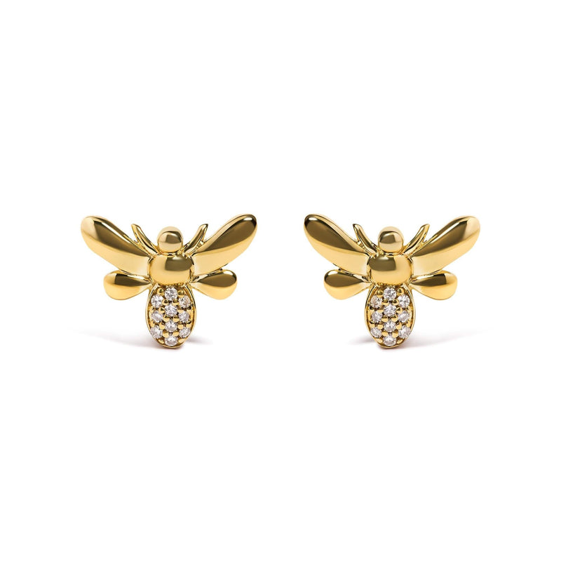 10K Yellow Gold Diamond Accented Bumble Bee Stud Earring (H-I Color, I1-I2 Clarity) 10K yellow gold bee ring with diamond accent stones