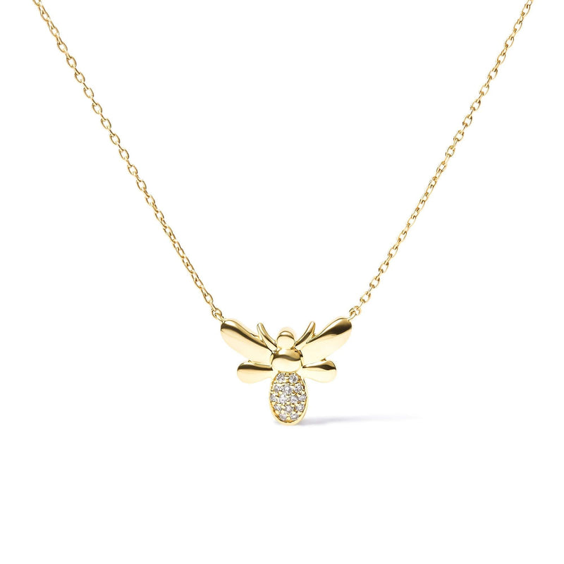 10K Yellow Gold Diamond Accented Bumble Bee Pendant 18 10K yellow gold bumble bee pendant necklace with diamond accent stones