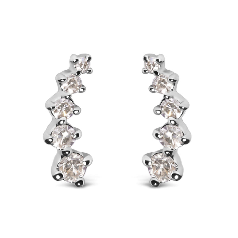 10K White Gold 1/10 Cttw Diamond Journey Style Climber Stud Earrings (H-I Color, I1-I2 Clarity) 10K white gold climber stud earrings with 2 round diamond stones