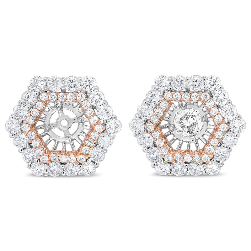 14K Rose and White Gold 1 7/8 Cttw Round Diamond Double Halo Earring Jacket for 6mm Round Studs (G-H Color, VS2-SI1 Clarity) 14K white gold earring jacket with round diamond double halo stones