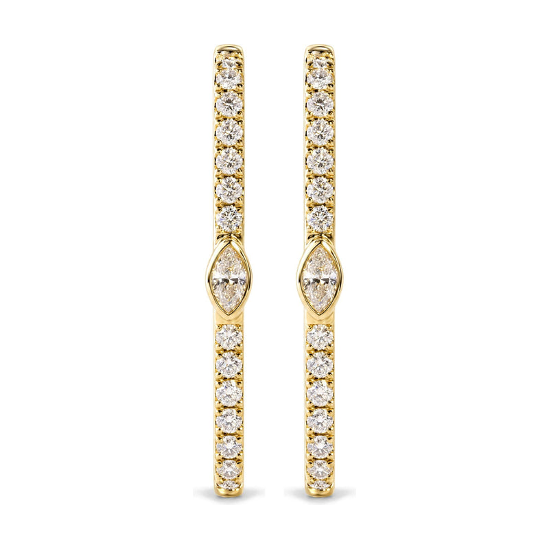 14K Yellow Gold 1/3 Cttw Marquise Diamond Rectangular Hoop Earrings