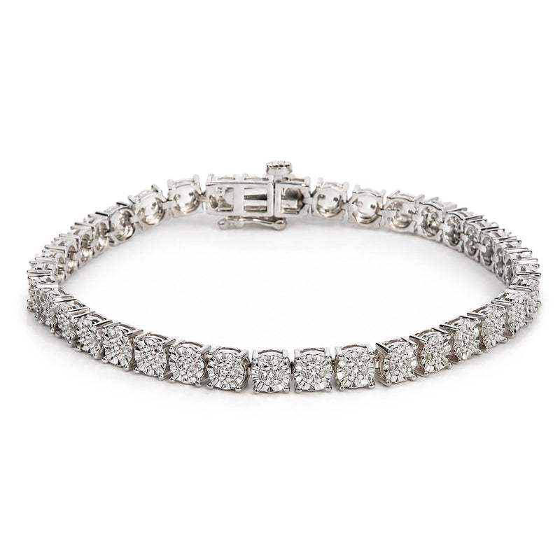 Sterling Silver 1/4 Cttw Round Diamond Cluster Tennis Bracelet