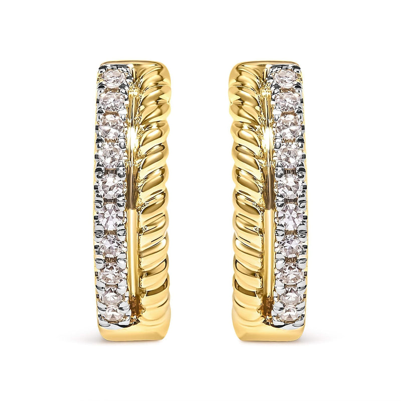 10K Yellow Gold 1/10 Cttw Diamond and Rope Twist Huggy Hoop Earrings (H-I Color, I1-I2 Clarity) 10K yellow gold huggie hoop earrings with rope twist and round diamonds