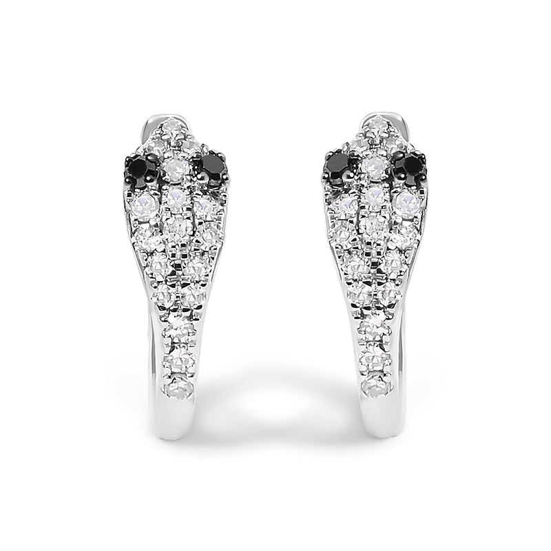 10K White Gold 1/5 Cttw Diamond Snake Eyes Huggy Hoop Earrings 10K white gold huggy hoop earrings with 2 round diamond stones