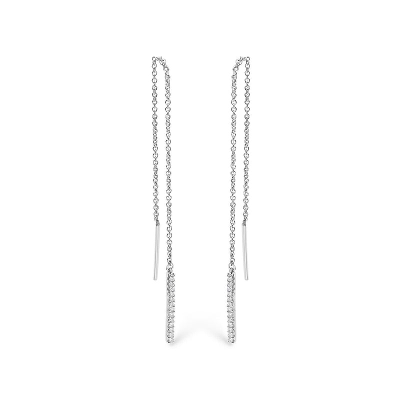 10K White Gold 1/10 Cttw Diamond Threader Earrings 10K white gold threader earrings with a line of round diamond stones