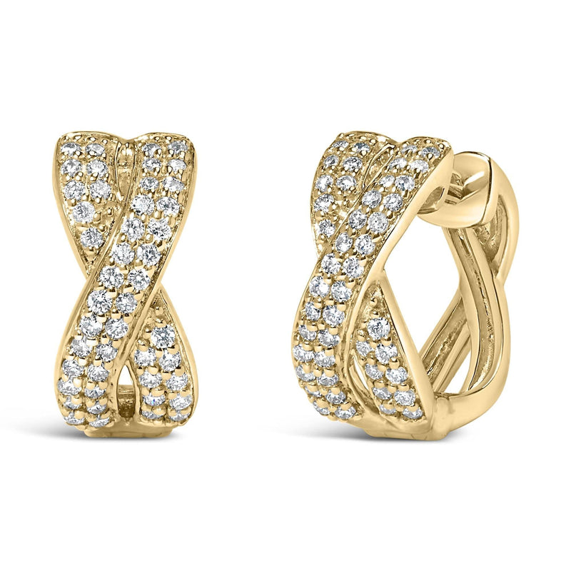 14K Yellow Gold 1/3 Cttw Diamond Criss Cross Huggie Hoop Earrings (G-H Color, SI2-I1 Clarity) 14K yellow gold criss cross huggie hoop earrings with diamond accents