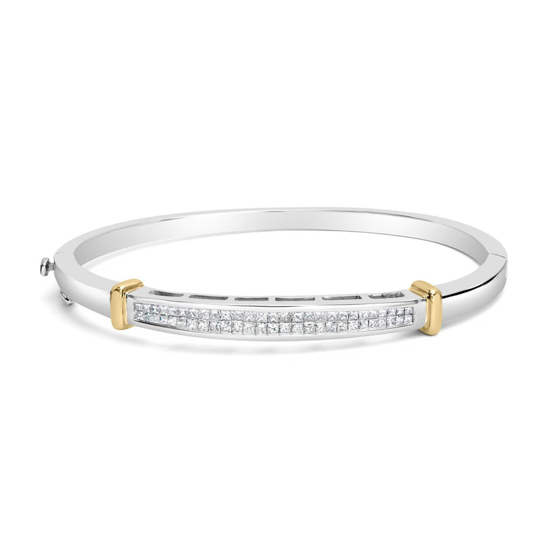 14K Two-Toned Gold Princess Cut Diamond Fashion Bangle (1 cttw, H-I Color, SI1-SI2 Clarity) 14K two-tone gold bangle bracelet with princess cut diamond stones