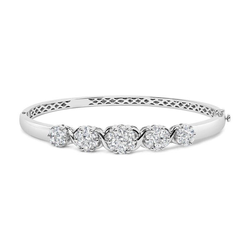 14K White Gold 2 1/2 Cttw Diamond Graduating Floral Cluster Bangle Bracelet (H-I Color, SI1-SI2 Clarity) - Fits Wrists up to 7.25 14K white gold bracelet with graduating floral cluster diamond stones
