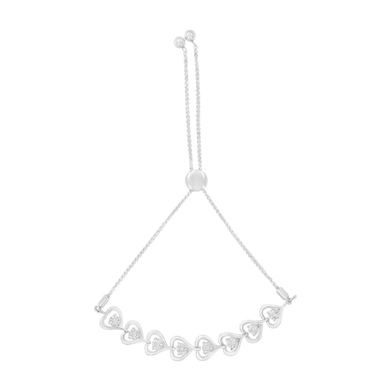 Sterling Silver Diamond Woven Heart Bolo Bracelet (0.1 cttw, H-I Color, I2-I3 Clarity) 925 sterling silver woven heart bolo bracelet with heart diamond stone