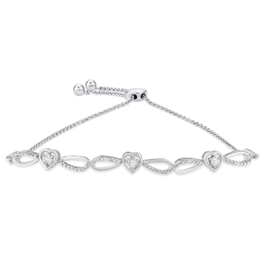 925 sterling silver bolo bracelet with heart diamond accents and infinity charm