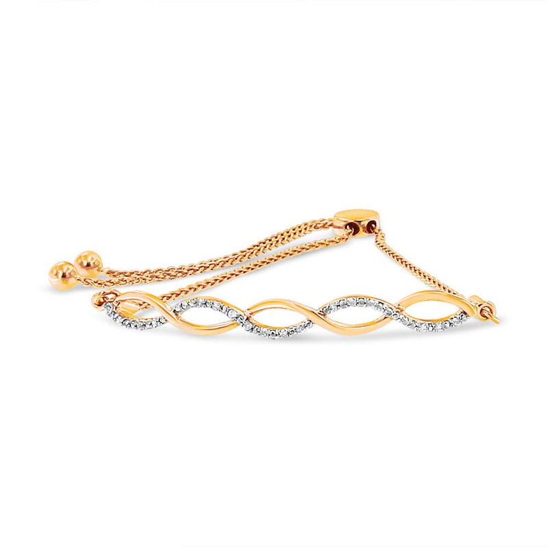 .925 Sterling Silver Diamond Infinity Twist 4”-10” Adjustable Bolo Bracelet (I-J Color, I2-I3 Clarity) 925 sterling silver infinity twist bolo bracelet with diamond stones