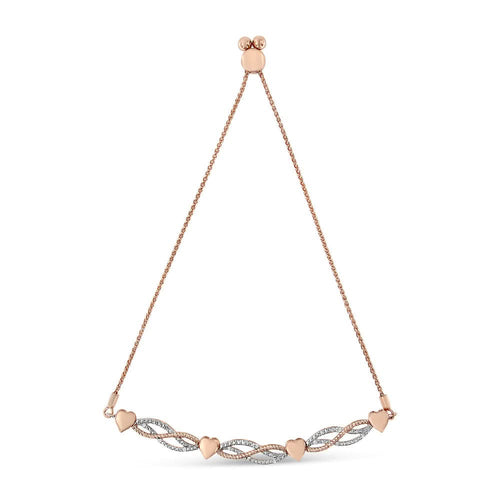 14K Rose Gold Plated .925 Sterling Silver Cttw Diamond Accent Layered Infinity Link and Heart Adjustable 4”-10” Adjustable Bolo Bracelet (I-J Color, I3 Clarity)-0