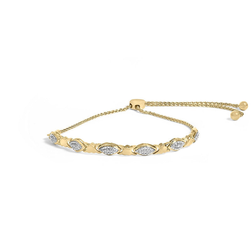 .925 Sterling Silver Diamond Accent Alternating Marquise Shape and Heart Links Bolo Bracelet (I-J Color, I3 Clarity) - Adjustable 6 .925 Sterling Silver Diamond Accent Alternating Marquise Shape and Heart Links Bolo Bracelet (I-J Color, I3 Clarity) - Adjustable 6