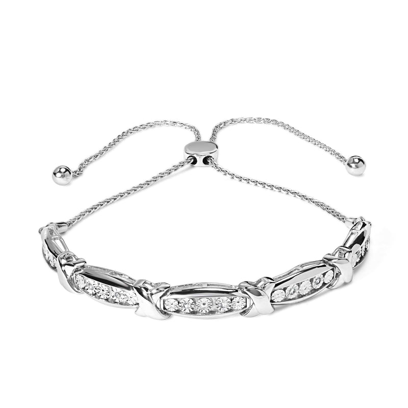 .925 Sterling Silver 1/10 Cttw Diamond X Link Bolo Bracelet (I-J Color, I2-I3 Clarity) 925 sterling silver X link bolo bracelet with round diamond stones