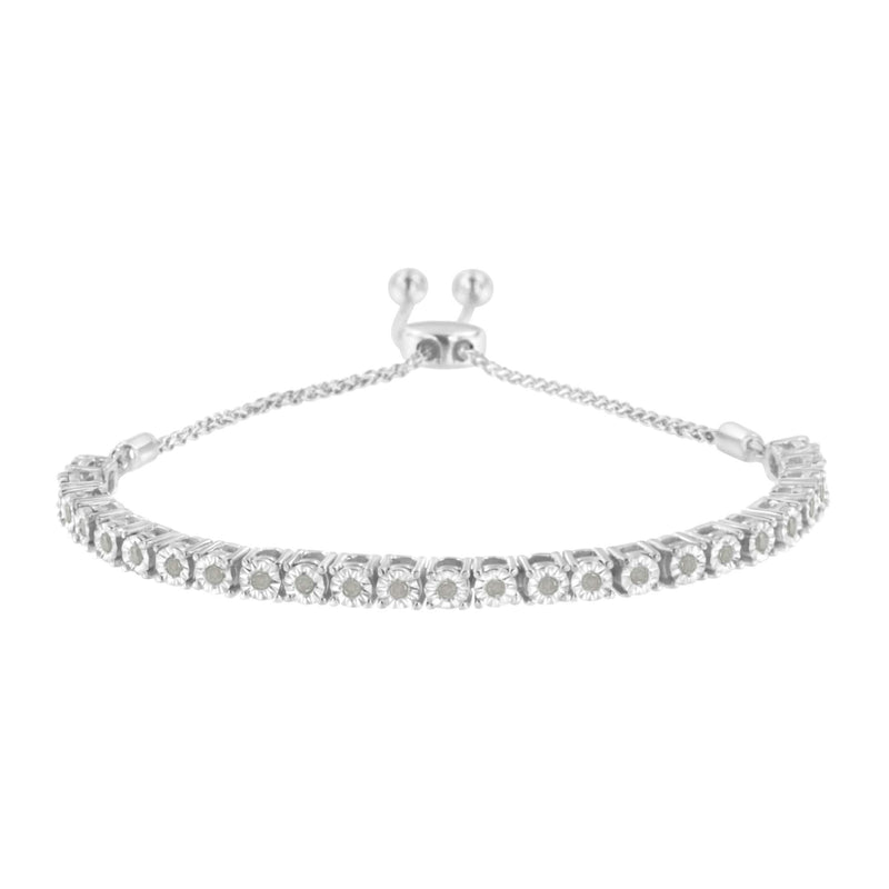 .925 Sterling Silver 1/4 Cttw Miracle-Set Diamond 4”-10” Adjustable Bolo Tennis Bracelet (I-J Color, I3 Clarity) 925 sterling silver bolo tennis bracelet with miracle-set round diamond stones