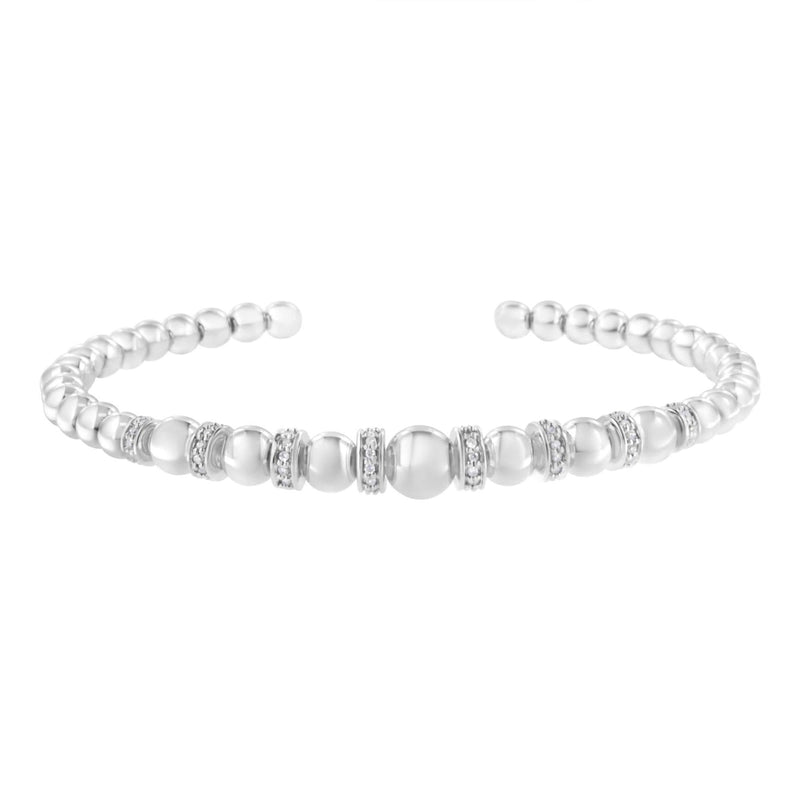 .925 Sterling Silver 1/4 Cttw Diamond Rondelle Graduated Ball Bead Cuff Bangle Bracelet (I-J color, I2-I3 clarity) - Fits wrists up to 7 1/2 inches 925 sterling silver cuff bangle with graduated diamond rondelle beads