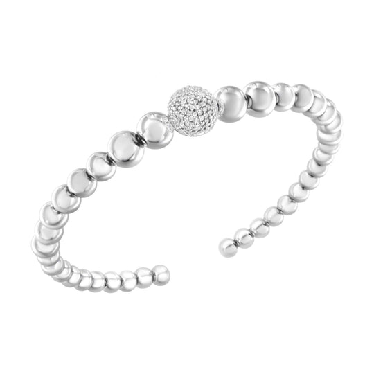 925 sterling silver cuff bangle bracelet with graduated diamond rondelle beads