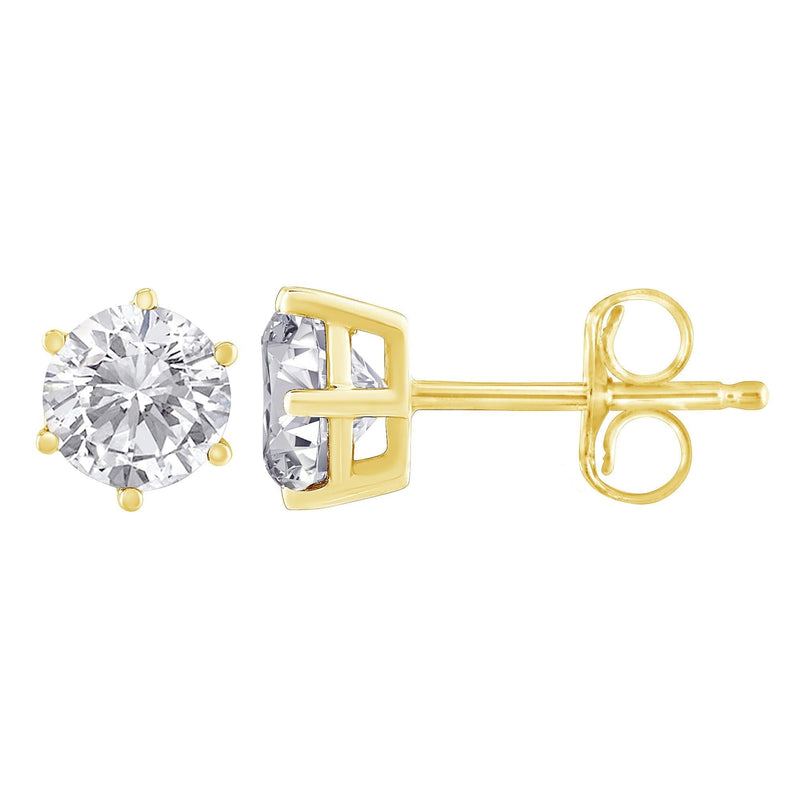 18K Yellow Gold 1-1/2 Cttw Round Brilliant-Cut Near Colorless Diamond Classic 6-Prong Stud Earrings (H-I Color, I1-I2 Clarity) 18K yellow gold stud earrings with 2 round diamond stones in six-prong settings