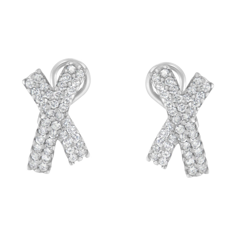14K White Gold 2.0 Cttw Round-Brilliant Cut Diamond Domed X Shaped Omega Back Stud Earrings (H-I Color, I1-I2 Clarity) 14K white gold earrings with round diamond stones in domed X shape