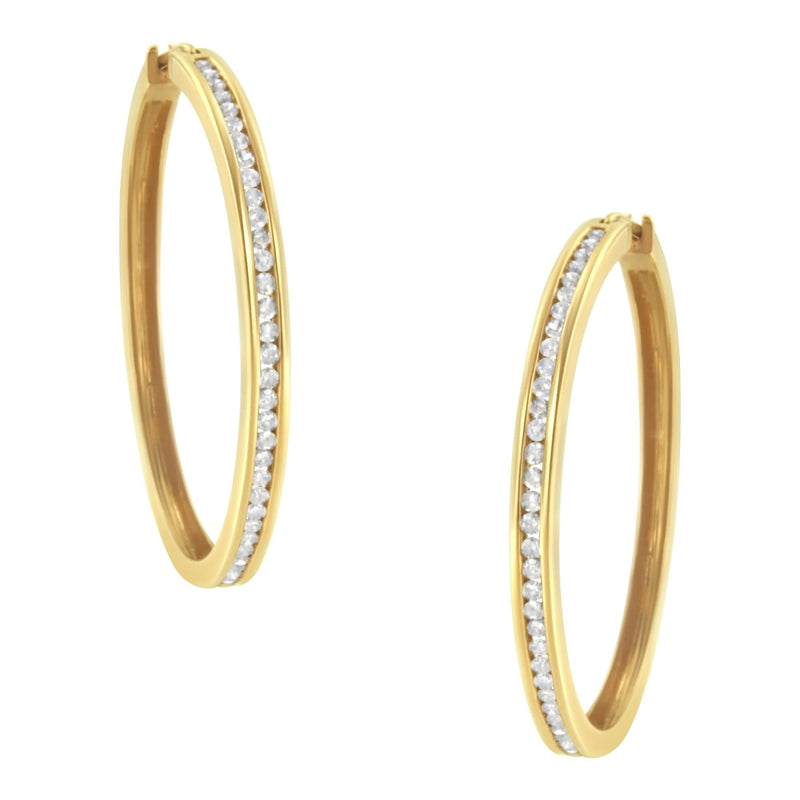 14K Yellow Gold 1.0 Cttw Round Brilliant Cut Diamond Channel Set Circle Hoop Earrings (I-J Color, I1-I2 Clarity) 14K yellow gold hoop earrings with round channel-set diamond stones