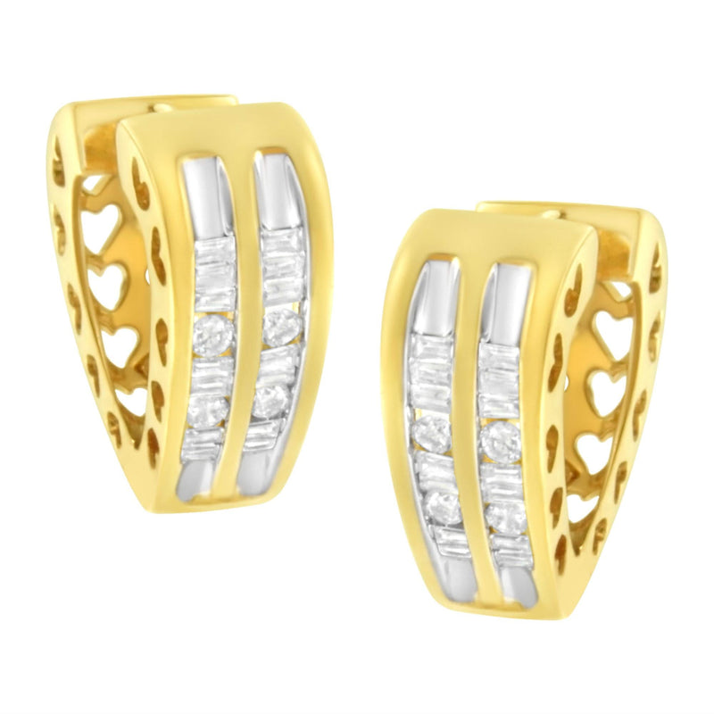 10K Yellow Gold 1/2 cttw Diamond Huggy Heart Hoop Earrings (I-J Clarity, I2-I3 Color) 10K yellow gold hoop earrings with heart diamond stones