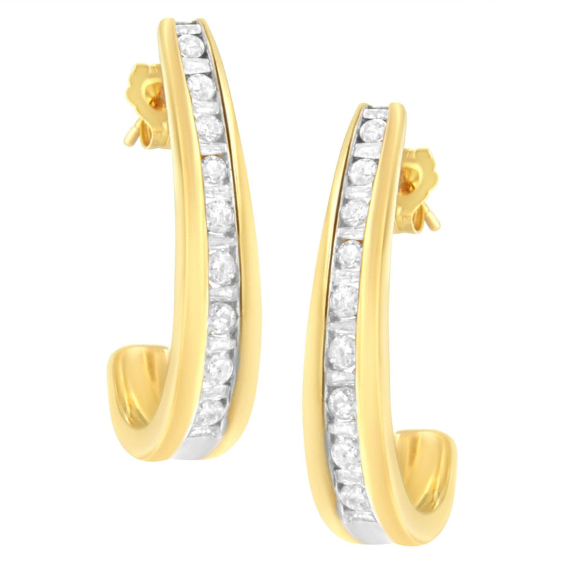 10K Yellow Gold 1 cttw Channel Set Diamond J-Hoop Earrings (H-I Clarity, I1-I2 Color) 10K yellow gold ring with channel-set round diamond stones