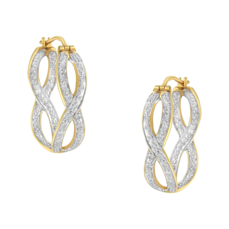 10K Yellow and White Gold 1/4 cttw Diamond Double Infinity Hoop Earrings (I-J Clarity, I1-I2 Color) 10K white and yellow gold hoop earrings with small round diamond stones