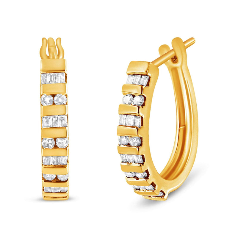 10K Gold Round and Baguette-Cut Diamond Hoop Earrings (I-J Color, I2-I3 Clarity) 10K Gold Round and Baguette-Cut Diamond Hoop Earrings (I-J Color, I2-I3 Clarity)-1