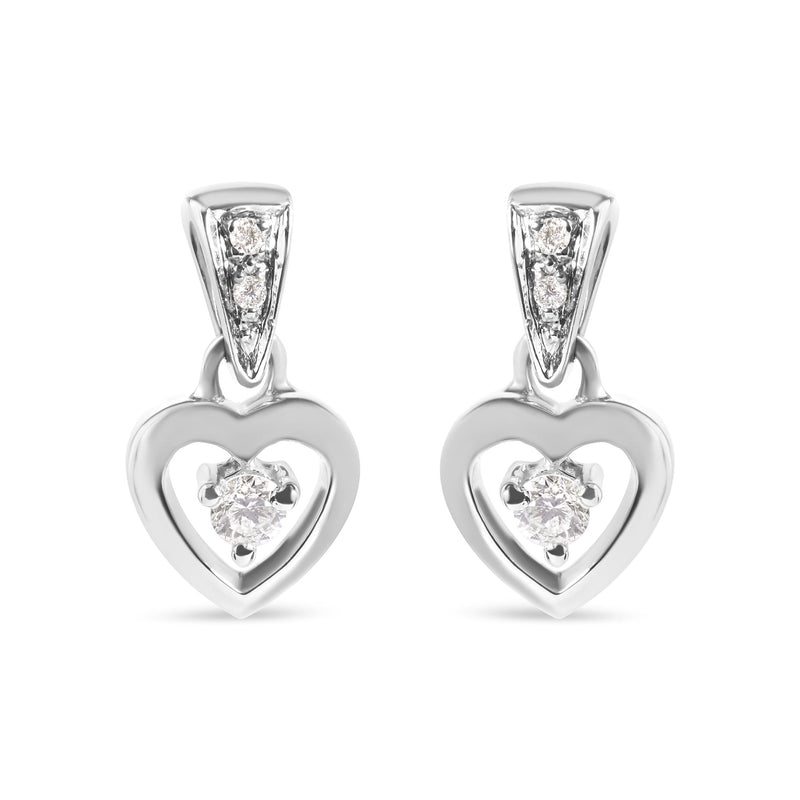 14K White Gold 1/6 Cttw Diamond Dangle Heart Stud Earrings (H-I, SI2-I1) 14K white gold dangle stud earrings with heart diamond stones