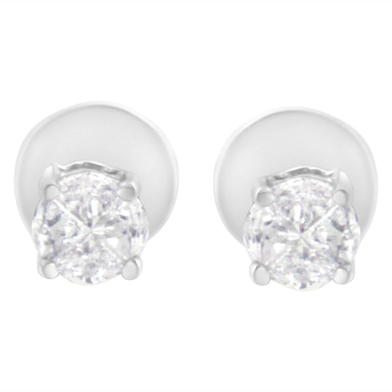 14K White Gold 1/2 Cttw Pie-Cut Diamond Solitaire Stud Earrings (H-I Color, SI1-SI2 Clarity) 14K white gold stud earrings with 2 round diamond stones in solitaire settings