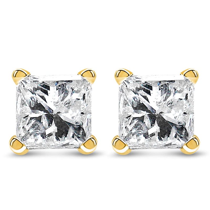 IGI Certified 3/8 Cttw Princess-Cut Square Diamond 4-Prong Solitaire Stud Earrings in 14K Yellow Gold (K-L Color, I1-I2 Clarity) 14K yellow gold stud earrings with 2 princess-cut diamond stones