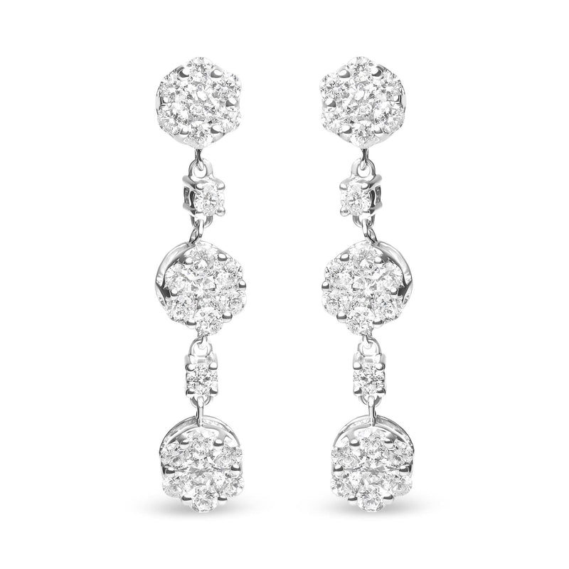 14K White Gold 2.00 Cttw Diamond Composite Cluster Floral Drop Earrings (I-J Color, I1-I2 Clarity) 14K white gold drop earrings with clustered round diamond stones