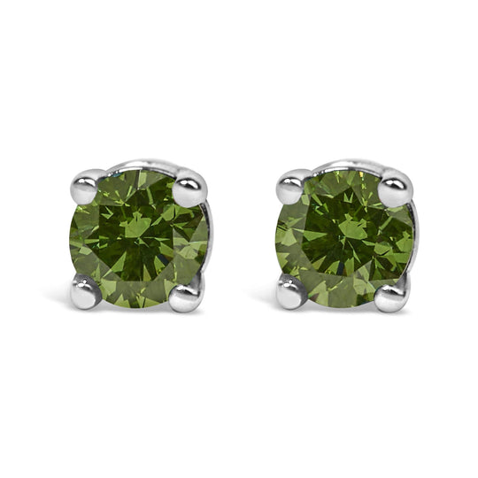 925 sterling silver stud earrings with 2 round green diamond stones