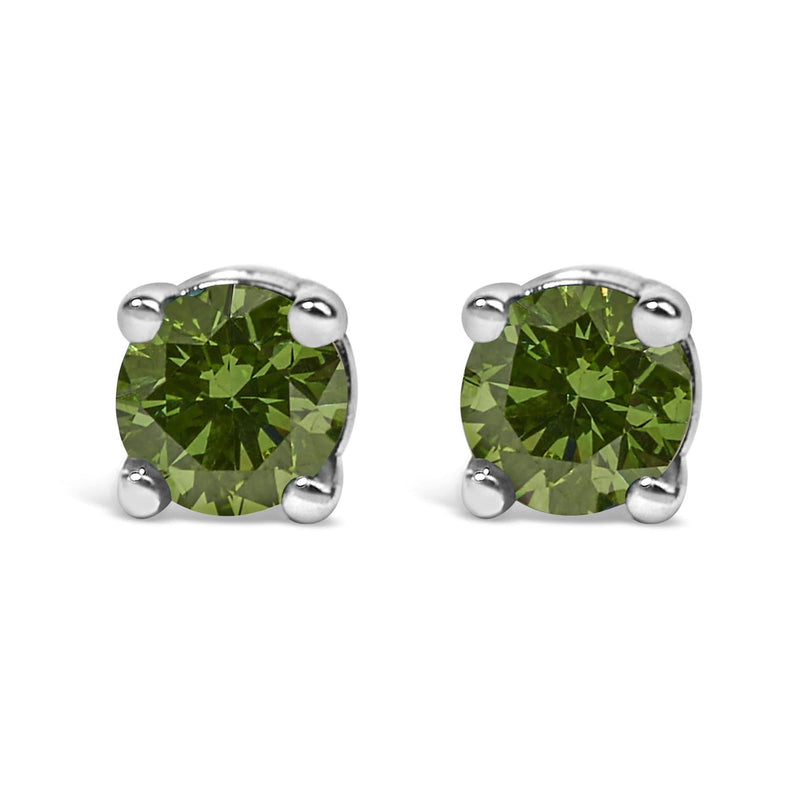 .925 Sterling Silver 1/4 Cttw Round Brilliant-Cut Green Diamond Classic 4-Prong Stud Earrings (Fancy Color-Enhanced, I2-I3 Clarity) 925 sterling silver stud earrings with 2 round green diamond stones