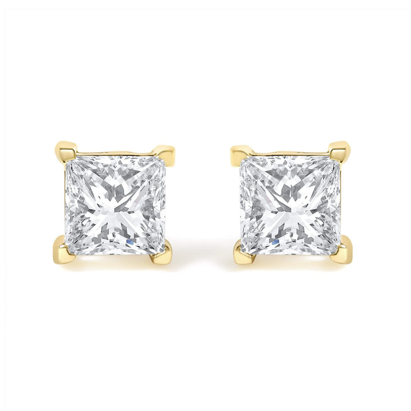 IGI Certified 14k Yellow Gold 4-Prong Set Princess-Cut Solitaire Diamond Push Back Stud Earrings (L-M Color, I1-I2 Clarity) IGI Certified 14k Yellow Gold 4-Prong Set Princess-Cut Solitaire Diamond Push Back Stud Earrings (L-M Color, I1-I2 Clarity)-0