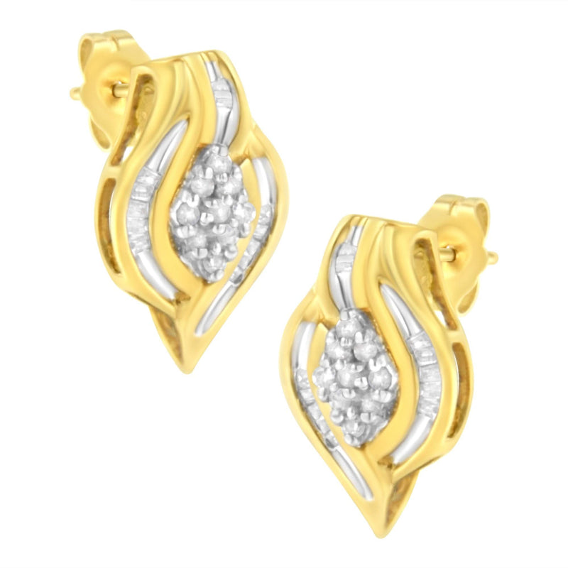 10K Yellow Gold 1/3 cttw Round-Cut Diamond Cluster and Swirl Stud Earrings (J-K Clarity, I2-I3 Color) 10K yellow gold cluster stud earrings with round diamond stones in swirl setting