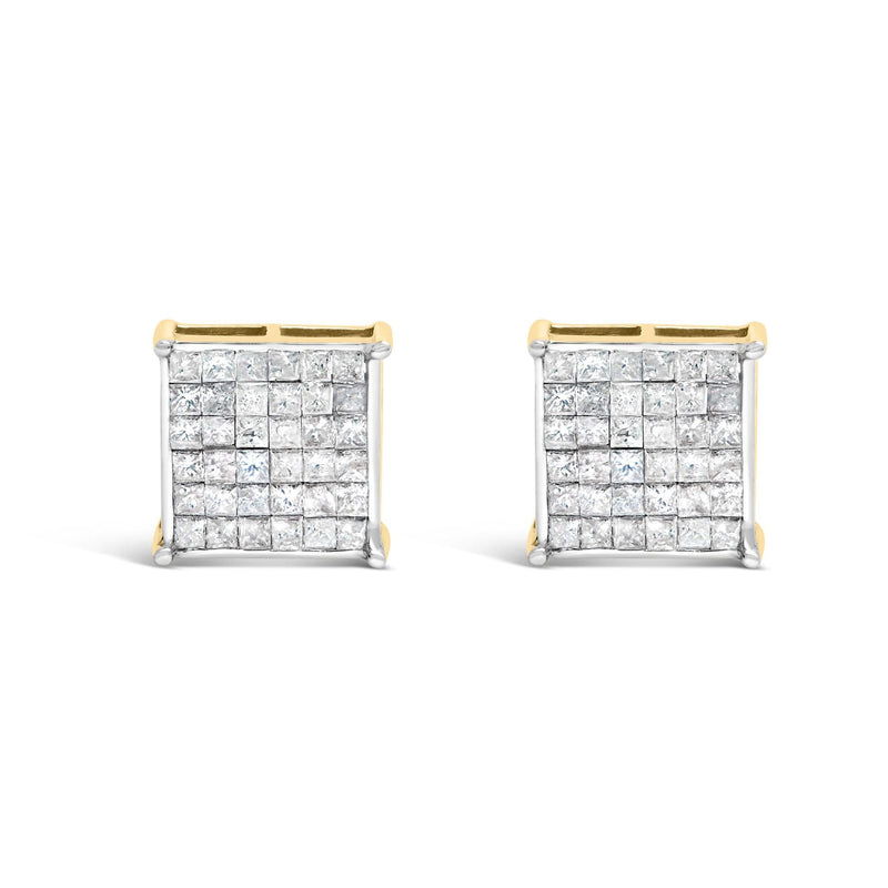 10K Yellow Gold 2.0 Cttw Invisible-Set Princess-Cut Diamond Stud Earrings 10K yellow gold ring with invisible-set princess diamond stones