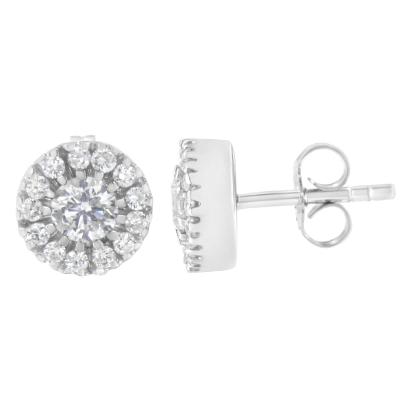 14k White Gold 1 cttw Diamond Halo Stud Earrings (I-J Clarity, I1-I2 Color) 14K white gold ring with round diamond center and halo of accent stones