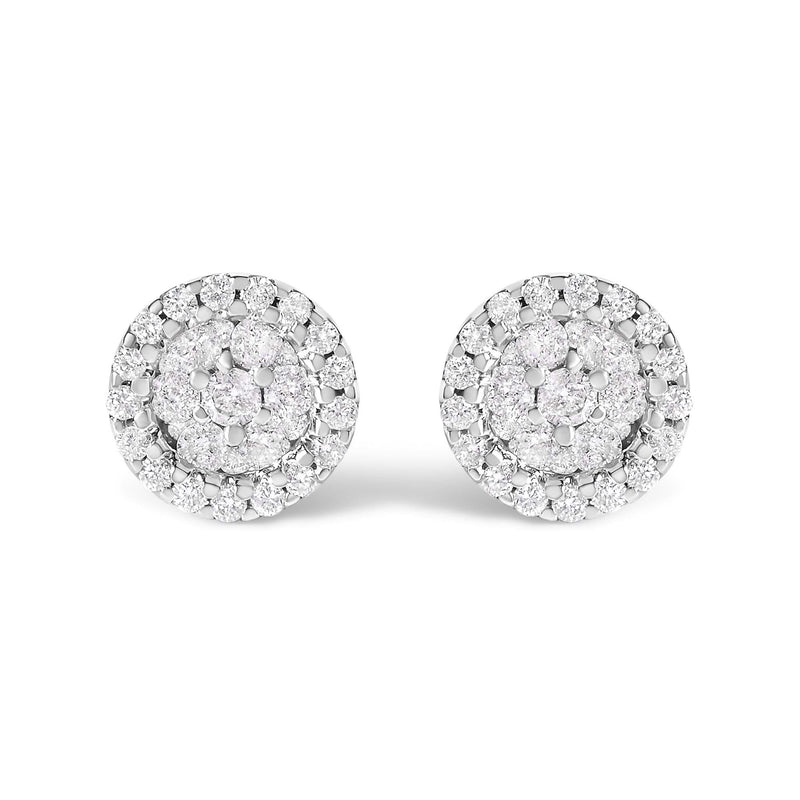 14K White Gold 1/2 Cttw Brilliant-Cut Diamond Halo-Style Cluster Round Button Stud Earrings (H-I Color, I1-I2 Clarity) 14K white gold earrings with round diamond halo cluster stones