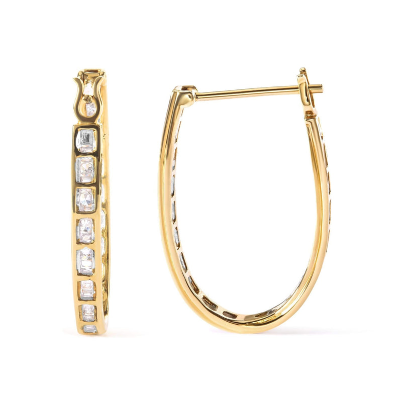 10K Yellow Gold 1.00 Cttw Round and Baguette-Cut Diamond U-Hoop Earrings (H-I Color, SI2-I1 Clarity) 10K yellow gold hoop earrings with round and baguette diamond stones