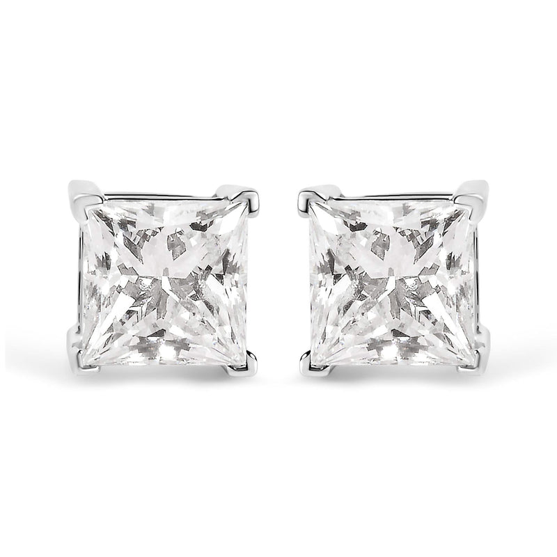 14K White Gold 1 1/2 Cttw Clarity Enhanced Princess Cut Diamond Solitaire Stud Earrings (I-J Color, I1-I2 Clarity) 14K white gold stud earrings with 2 princess diamond stones
