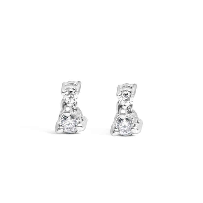 14K White Gold 1/4 Cttw Double Diamond Drop and Dangle Stud Earrings (H-I Color, SI1-SI2 Clarity) 14K white gold drop and dangle stud earrings with double round diamond stones