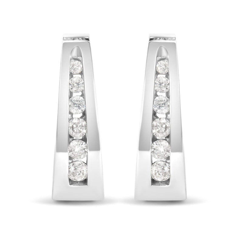 14k White Gold Channel-Set Brilliant Round-Cut Diamond Hoop Earrings (I-J Color, I2-I3 Clarity) 14k White Gold Channel-Set Brilliant Round-Cut Diamond Hoop Earrings (I-J Color, I2-I3 Clarity)-1